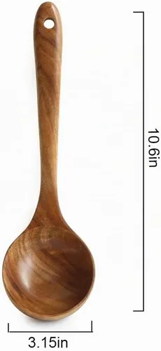 Vista 2 de Utensilios de Cocina de Teca, Utensilios de Cocina de Madera para Sopa, Cuchara de Sazonar, Cuchara de Sumersión, Cuchara para Aceite, Cuchara