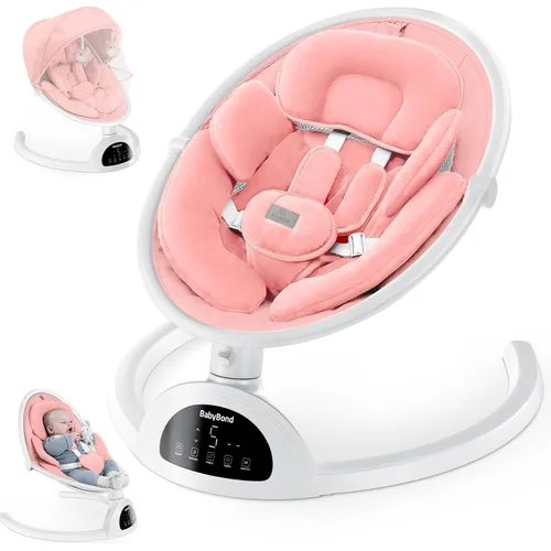 Vista 10 de Columpio para bebés BabyBond para bebés, columpio Bluetooth con altavoz de música, 3 posiciones de asiento, cinturón de arnés de 5 puntos, 5