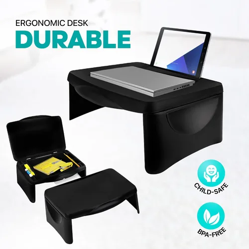 Vista 7 de MAVOCRAFT - Bandeja plegable para regazo para niños con almacenamiento, escritorio portátil para niños y adultos, escritorio de regazo para niños