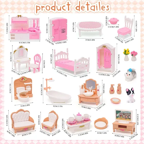 Vista 4 de HAPGFS Muebles Mini de Casa de Muñecas, Set de 45 Piezas de Muebles para Casa de Muñecas, Accesorios para Juego Simulado, Dormitorio, Sala de Estar