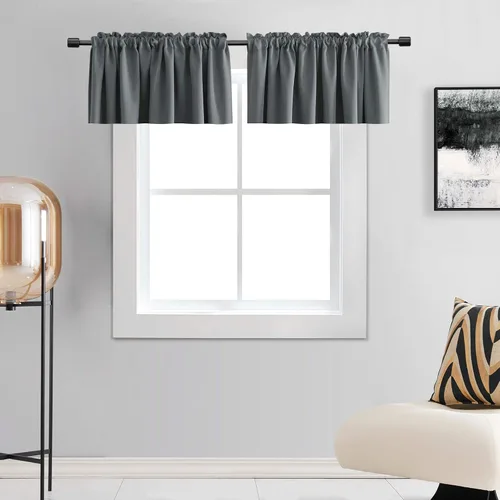 Vista 17 de DONREN Cenefas opacas de ventana de 12 pulgadas de largo para loft, cenefas de cocina aguamarina con bolsillo para barra