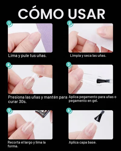 Vista 5 de Puntas de uñas cortas cuadradas francesas, BORNBYME 120 piezas de uñas postizas transparentes, puntas de uñas acrílicas, puntas de uñas de cubierta