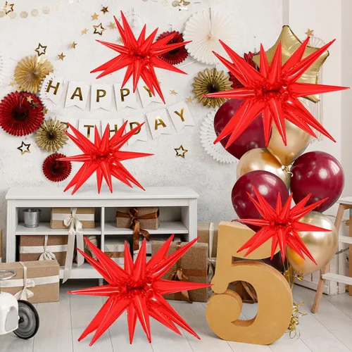 Vista 3 de 10 unidades de globos de estrella roja explosión globos de estrella fulgurante globos de cono de papel de aluminio mágicos para decoraciones