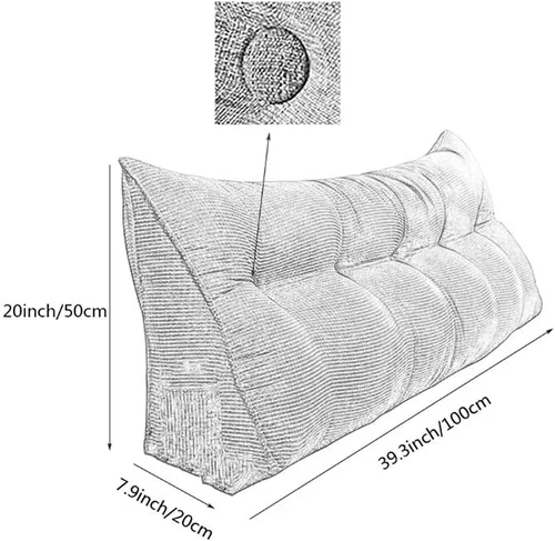 Vista 6 de Almohada triangular grande para cabecero, tamaño individual, almohada larga de cuña de color sólido, almohada de lectura de televisión para sofá