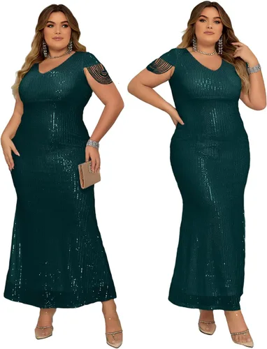 Vista 4 de Vestido de noche formal con lentejuelas y cuello en V para mujer, vestido largo de sirena de los años 20, vestido largo de fiesta maxi militar