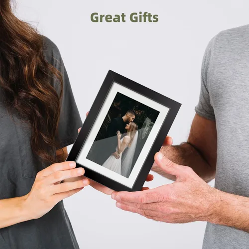 Vista 7 de HappyHapi 5x7 Picture Frames, 2 Pack Photo Frames, Display Pictures 5x7 without Mat or 4x6 with Mat, Wall Hanging Photo Frame or Tabletop Display