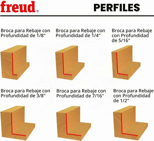 Vista 3 de Freud 32-526: Broca de escariado de 1/8", 1/4", 5/16", 3/8", 7/16", 1/2" de profundidad con rodamientos