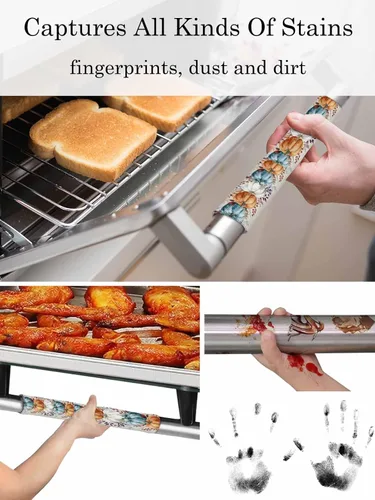 Vista 4 de Juego de 2 fundas de arpillera otoñal para manijas de puerta de refrigerador, para lavavajillas, microondas, horno, nevera, estufa