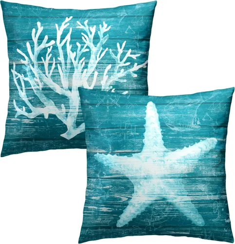 Vista 2 de Juego de 2 fundas de almohada rústicas de 16 x 16 pulgadas / 16.0 x 16.0 in., juego de 2 fundas de almohada cuadradas de algodón con diseño