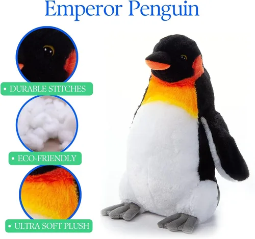 Vista 5 de The Petting Zoo Peluche de pingüino emperador, regalos para niños, animales marinos Wild Onez, juguete de peluche de pingüino de 12 pulgadas