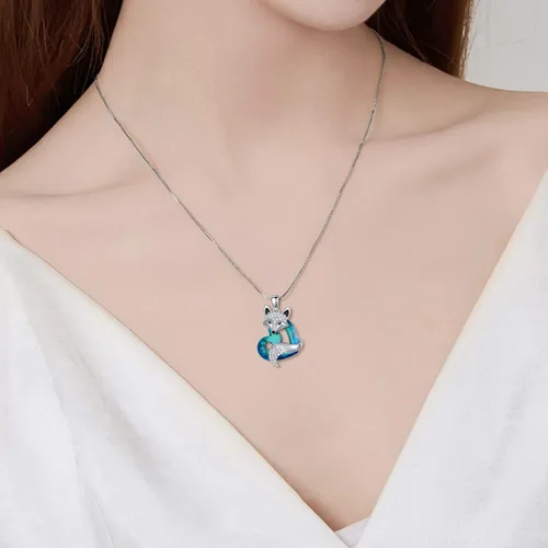 Vista 2 de PELOVNY Heart Crystal Necklace 925 Sterling Silver Peacock Fox Butterfly Necklace Cute Animal Jewelry Birthday Christmas Mothers Day Gifts for Women