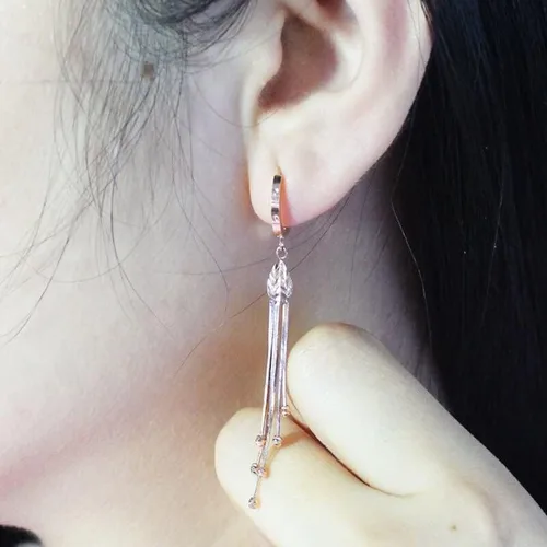 Vista 5 de SAGEKING 2024 New 585 Purple Gold Soft Chain Tassel Round Bead Drop Earrings For Women Exquisite Long Elegant Wedding 14K Rose Gold High Jewelry