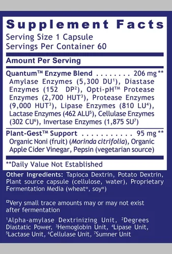 Vista 5 de Quantum Digest - Enzimas digestivas para el apoyo a la digestión - Ayuda en la descomposición de carbohidratos, proteínas y lácteos* - Suplemento