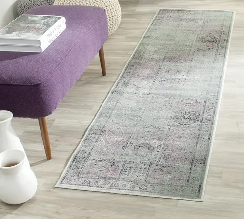 Vista 4 de SAFAVIEH Vintage Collection - Alfombra de pasillo de 2 pies 2 pulgadas x 6 pies, morado y fucsia, viscosa, diseño oriental envejecido