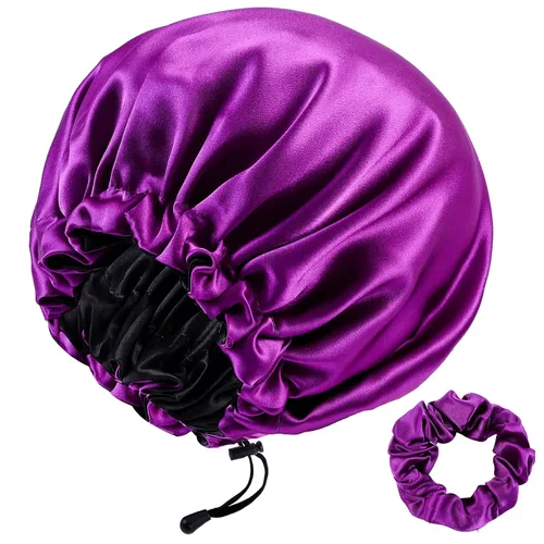 Vista 10 de RedJoe 22 Momme - Gorro de seda de morera 100 % para dormir, gorro de dormir ajustable de seda para mujeres y hombres, para el cuidado del cabello