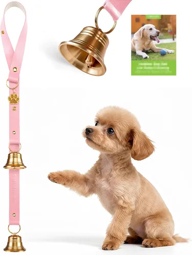 Vista 9 de Campanas de puerta de cuero para perros para entrenamiento de orinal, grandes campanas de puerta de latón para cachorros extra ruidosas