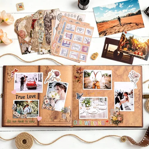 Vista 6 de Our Adventure Book - Álbum de fotos de 8.9 x 7.9 pulgadas, 80 páginas, álbum de fotos con suministros para álbumes de recortes, letras retro