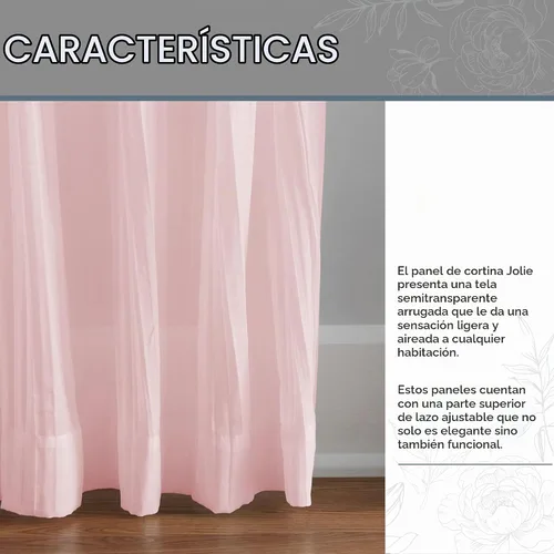Vista 3 de Elrene Home Fashions Jolie Cortina de Ventana Semitransparente Arrugada, Panel Individual con Lazos Ajustables en la Parte Superior, 52" x 84