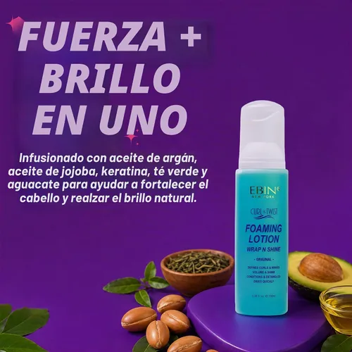 Vista 4 de EBIN NEW YORK Loción espumante voluminizadora Curl & Twist, 3.38 onzas