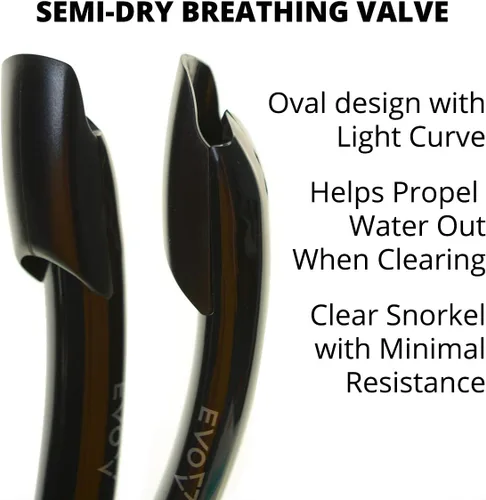 Vista 3 de EVO Snorkel semi seco de vapor - Equipo de snorkel - Snorkel para máscara de snorkel - Equipo de snorkel - Snorkel de buceo Negro
