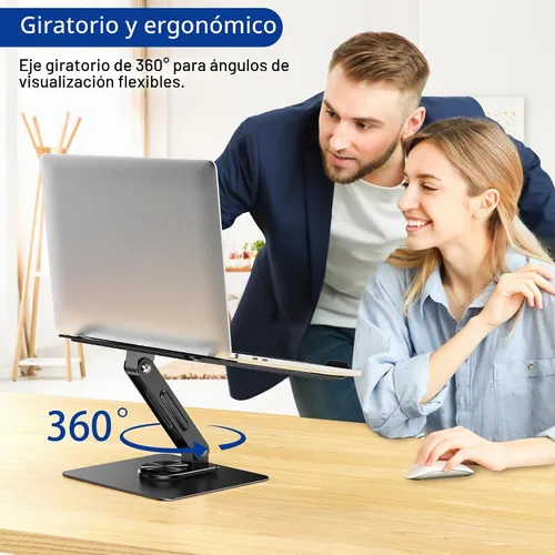 Vista 2 de BESIGN LS12 - Soporte de laptop con base giratoria de 360°, soporte ergonómico ajustable para notebook, soporte elevador para computadora compatible