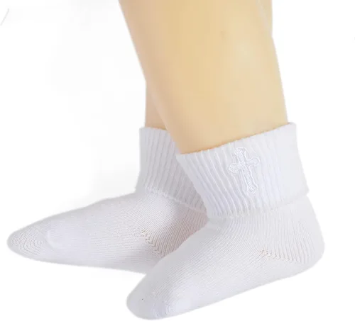 Vista 2 de EPEIUS Calcetines de bautizo para bebés, niñas y niños, calcetines de bautismo con cruz, recién nacidos, niños pequeños
