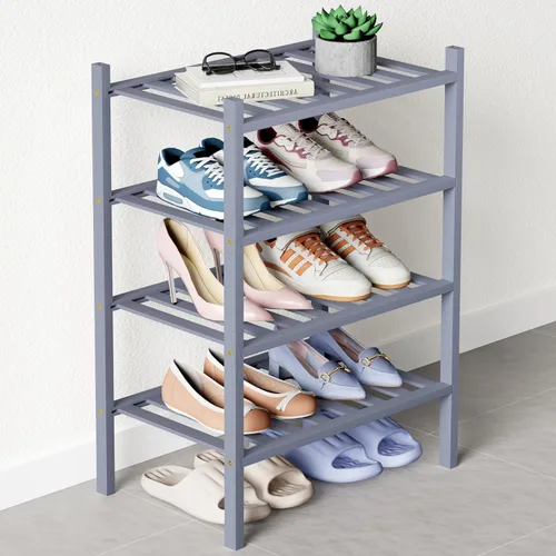 Vista 33 de Smiry Zapatero de bambú para armario, organizador de zapatos de madera de 3 niveles, estante apilable de almacenamiento de zapatos de madera