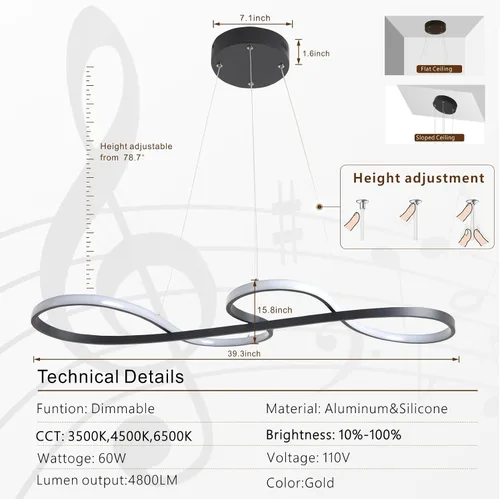 Vista 5 de Lámpara LED negra regulable moderna para comedor sobre mesa, altura ajustable con control remoto