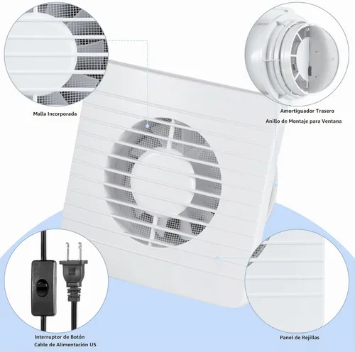 Vista 2 de Extractor de 4 pulgadas, ventilador extractor de ventilación de Panel de rejillas de 4 pulgadas con malla