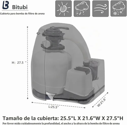 Vista 2 de Bitubi Cubierta de invierno para bomba de filtro de arena con forro de felpa, cubierta impermeable para bomba de piscina, protege de la nieve severa