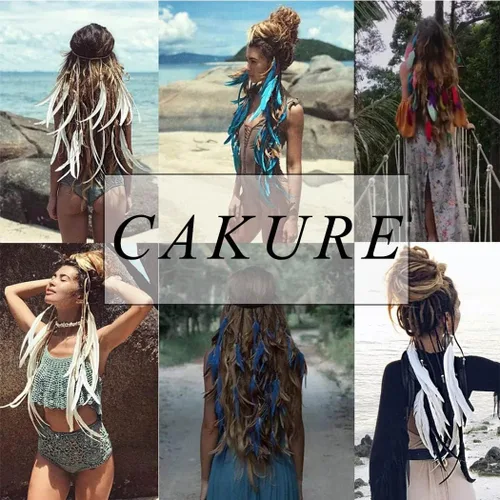 Vista 7 de CAKURE Diadema de plumas estilo bohemio extensiones de cabello de plumas gitanas diadema para festivales diadema de plumas indias accesorios