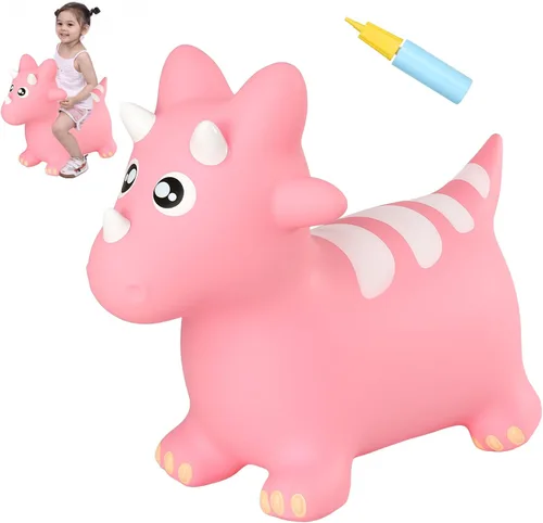 Vista 10 de INPANY Caballo rebotador, juguetes saltarines de oso, animal saltarín para niños pequeños, juguete de goma para montar y rebotar para niños, lindos