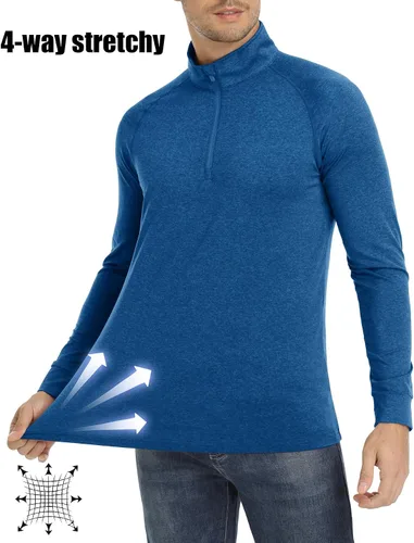 Vista 3 de MAGCOMSEN Sudadera con cremallera de 14 para hombre, manga larga UPF 50+, camiseta deportiva ligera para entrenamiento atlético