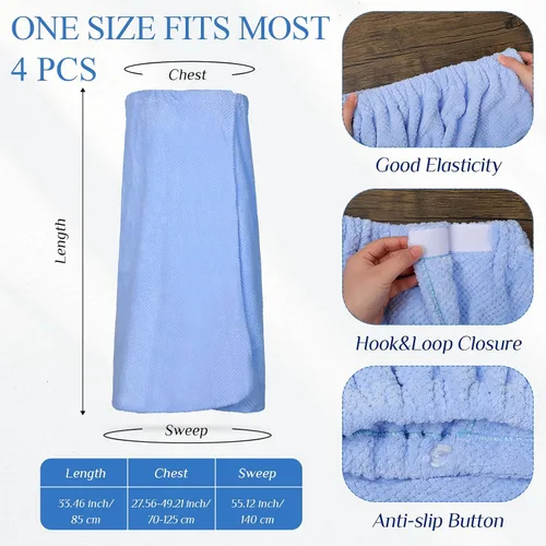 Vista 2 de 4 toallas envolventes para mujer, bata de spa con cierre ajustable, parte superior elástica, envoltura ligera para baño y ducha