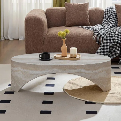 Vista 13 de WILLIAMSPACE Mesa auxiliar redonda de 15.94" en mármol sintético para sala 14.57"*16.54"H-beige+amarillo