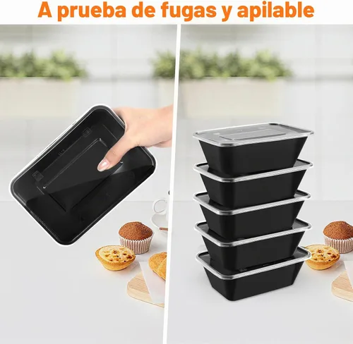 Vista 4 de Paquete de 50 (100 piezas) recipientes de preparación de comidas de 25 onzas, reutilizables, fáciles de abrir con tapa, aptos para alimentos