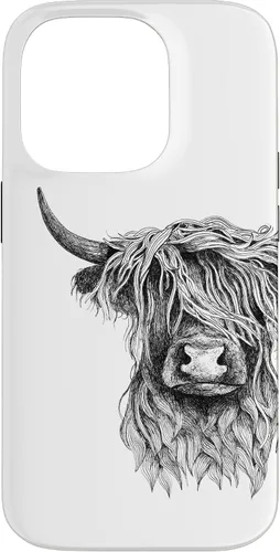 Vista 17 de iPhone 16 Highland Cow - Hand Drawn Illustration Case