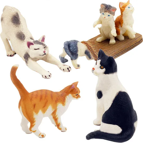 Vista 3 de Gemini&Genius 6 juguetes de gato para niños, figuras de gato, gatitos realistas para niños pequeños, juguetes divertidos de animales para mascotas