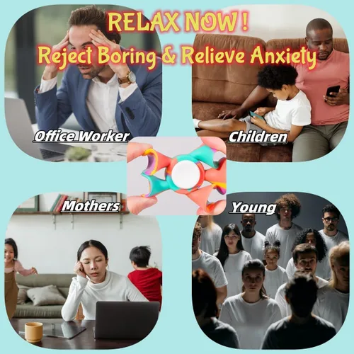 Vista 4 de Paquete de 4 Fidget Spinner con ventosa – Juguete sensorial seguro y suave para aliviar la ansiedad para adultos y niños de 8 a 12 años Juego
