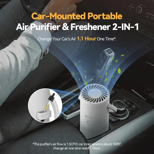 Vista 2 de RoneAir Purificador de aire para automóvil, purificador de aire portátil inalámbrico para automóvil, oficina, habitación pequeña con filtro HEPA