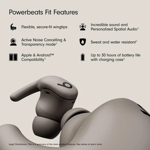 Vista 2 de Beats - Powerbeats Fit - Auriculares inalámbricos con cancelación de ruido para entrenamiento con ajuste Ultimate Secure con cable de carga USB-C