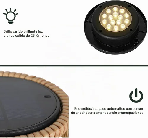 Vista 7 de Solar Yard Lámpara de pie para exteriores, luces de patio, farol con energía solar, resistente a la intemperie, luces de mimbre para terraza Lámpara