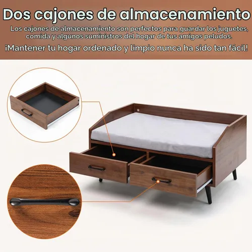 Vista 3 de [Usado] Cama elevada para perros pequeños a medianos: sofá de madera para interiores de 32 x 21 pulgadas con cojín suave, estilo moderno de mediados