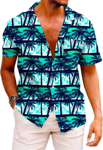 Vista 185 de KYKU - Camisa hawaiana funky para hombre, ropa tropical para vacaciones en Palm Beach