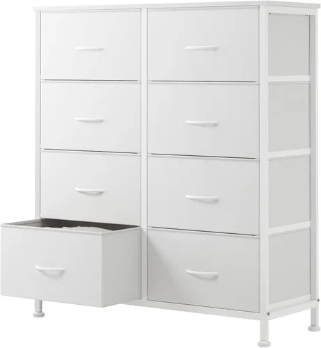 Vista 40 de Sweetcrispy Cómoda para dormitorio, cómoda de tela con 8 cajones, cómoda para armario, sala de estar, marco de acero resistente, parte superior