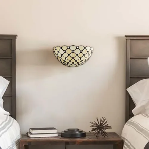 Vista 7 de DEYNITE Tiffany - Aplique de pared negro antiguo, pantalla de vitral con cuentas de cristal para baño, dormitorio, pasillo, pasillo, decoración