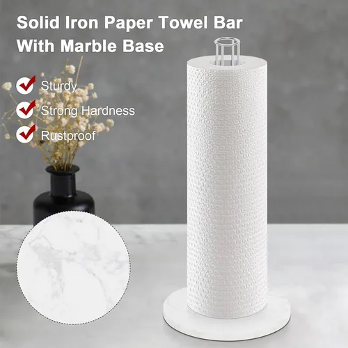 Vista 4 de NearMoon Soporte para toallas de papel, dispensador de toallas de papel de metal resistente con base de mármol, tamaño estándar o jumbo para Acabado