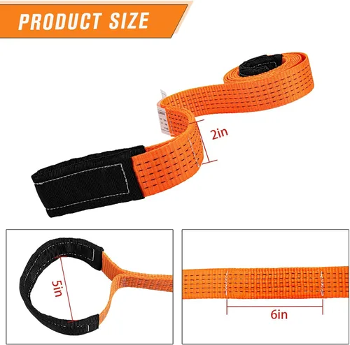 Vista 2 de 2 piezas de 2" x 10 pies de correa de eslinga de elevación de nylon resistente, capacidad de 15000 lb, correa de amarre plana súper resistente
