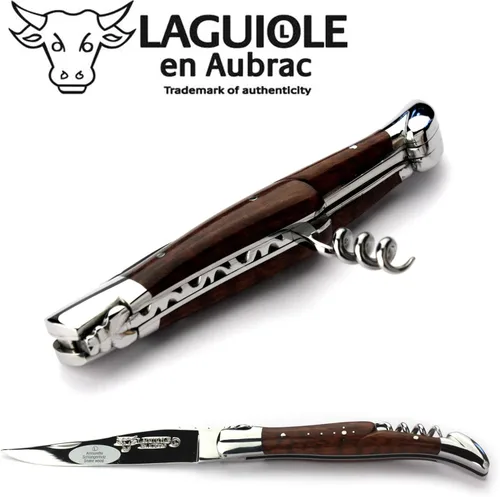 Vista 5 de Laguiole en Aubrac L0312AMIF - Cuchillo hecho a mano (4.7 in, mango de madera de serpiente, hoja y refuerzos, acero inoxidable, brillante)