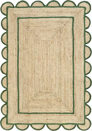 Vista 14 de Alfombra bohemia de yute con patrón festoneado (2 x 3 pies, negro)